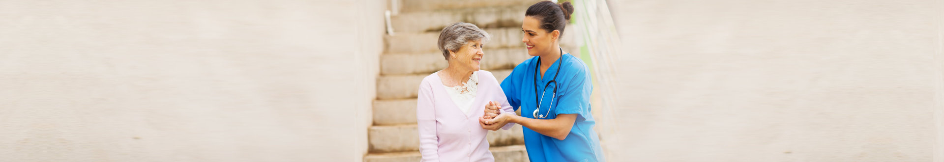 Caregiver senior stairs